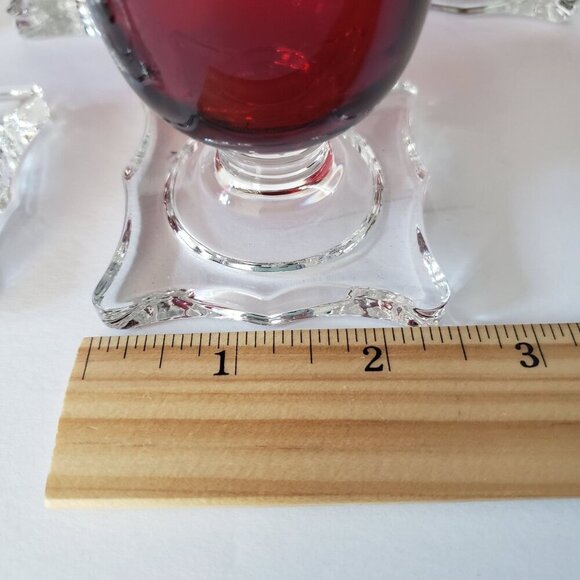 Vintage MCM Seneca Slim Jim 903 Ruby Red Footed Pilsner Beverage Glass Vase Set - Picture 4 of 13